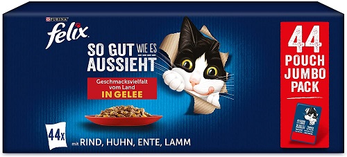 FELIX Katzenfutter nass in Gelee, Sorten-Mix – 44er Pack – 44 x 85g