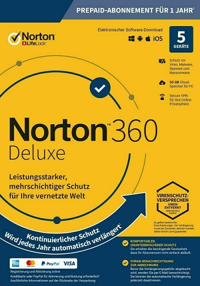 NORTON 360 Deluxe 2022 5 Geräte 1 Jahr 50GB Cloud