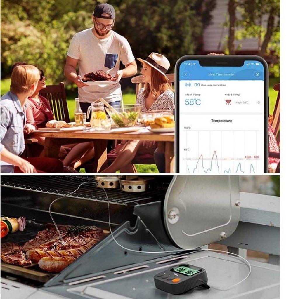 Bluetooth Grillthermometer, direkt vom Smartphone die Grill-Temperatur beobachten. 