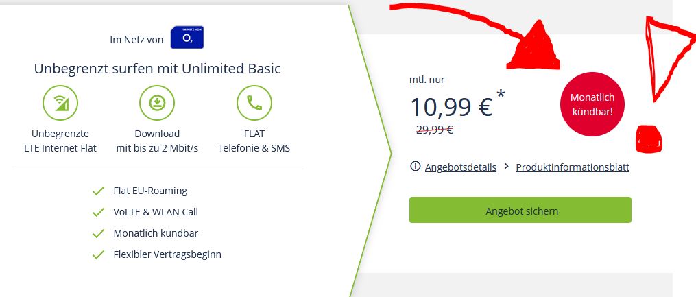 mobilcom-debitel o2 Free Unlimited Basic unbegrenzt surfen – mtl. kündbar