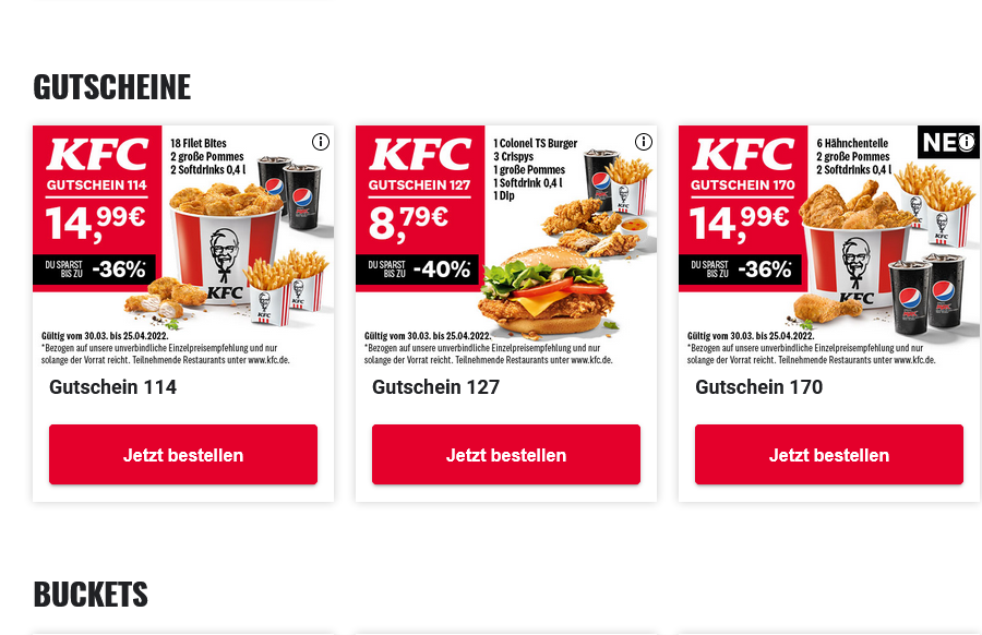 KFC GUTSCHEINE – 30.03 – 25.04.2022
