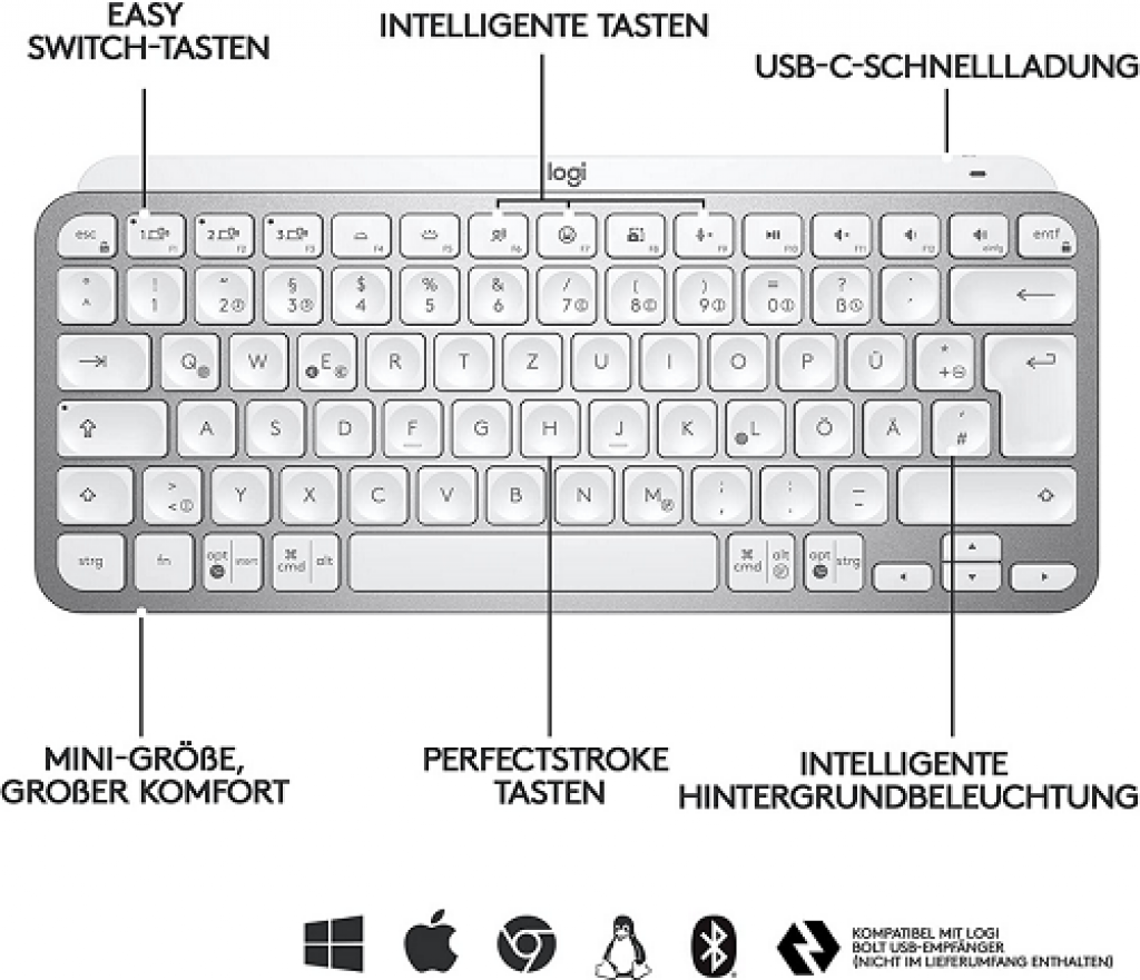 Logitech MX Keys Mini Bluetooth Kabellose Tastatur