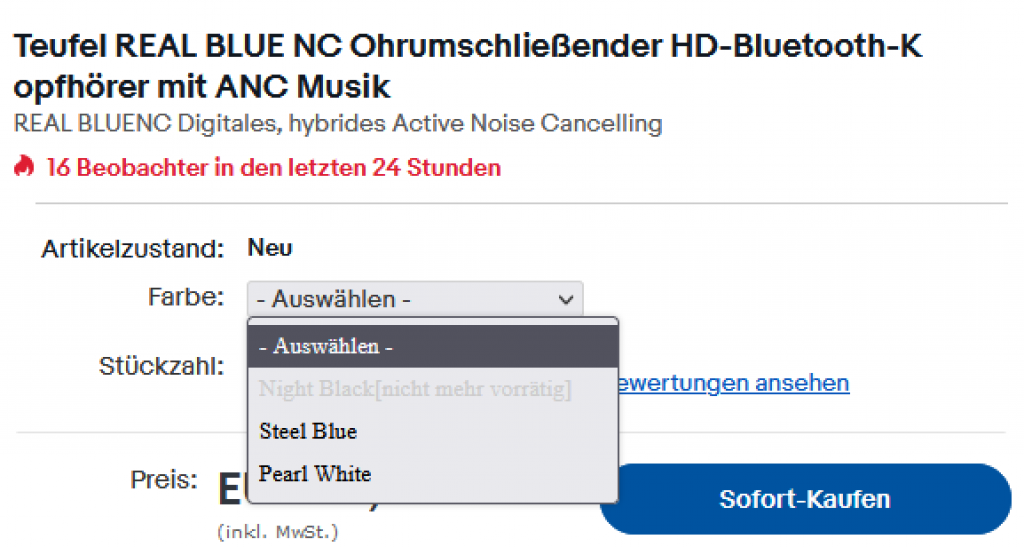 Teufel REAL BLUE NC HD-Bluetooth-Kopfhörer - Farbauswahl