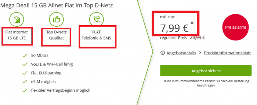 Vodafone Netz - 15 GB LTE - Allnet-Flat 7,99€ mtl.