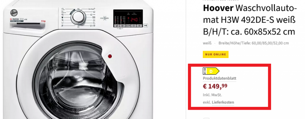 Hoover Waschvollautomat H3W 492DE-S 